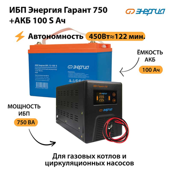 ИБП Энергия Гарант 750 + Аккумулятор S 100 Ач - 12В (450Вт - 122мин) - ИБП и АКБ - ИБП для котлов - . Магазин оборудования для автономного и резервного электропитания Ekosolar.ru в Наро-фоминске