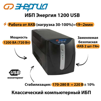 Энергия ИБП 1200 USB - ИБП и АКБ - ИБП для компьютера - . Магазин оборудования для автономного и резервного электропитания Ekosolar.ru в Наро-фоминске