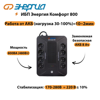 ИБП Комфорт 800 Энергия - ИБП и АКБ - ИБП для компьютера - . Магазин оборудования для автономного и резервного электропитания Ekosolar.ru в Наро-фоминске