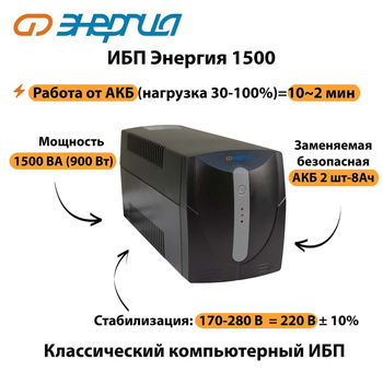 Энергия ИБП 1500 - ИБП и АКБ - ИБП для компьютера - . Магазин оборудования для автономного и резервного электропитания Ekosolar.ru в Наро-фоминске
