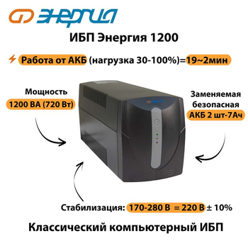 Энергия ИБП 1200 - ИБП и АКБ - ИБП для компьютера - . Магазин оборудования для автономного и резервного электропитания Ekosolar.ru в Наро-фоминске