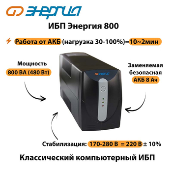 Энергия ИБП 800 - ИБП и АКБ - ИБП для компьютера - . Магазин оборудования для автономного и резервного электропитания Ekosolar.ru в Наро-фоминске