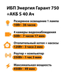 ИБП Энергия Гарант 750 + Аккумулятор S 40 Ач - 12В (450Вт - 49мин) - ИБП и АКБ - ИБП для котлов - . Магазин оборудования для автономного и резервного электропитания Ekosolar.ru в Наро-фоминске