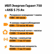 ИБП Энергия Гарант 750 + Аккумулятор S 75 Ач - 12В (450Вт - 91мин) - ИБП и АКБ - ИБП для котлов - . Магазин оборудования для автономного и резервного электропитания Ekosolar.ru в Наро-фоминске